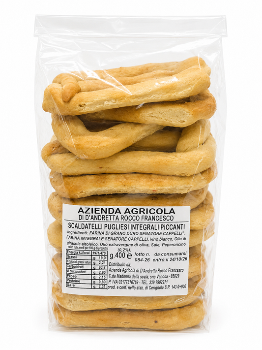 Scaldatelli pugliesi integrali piccanti 400 gr.
